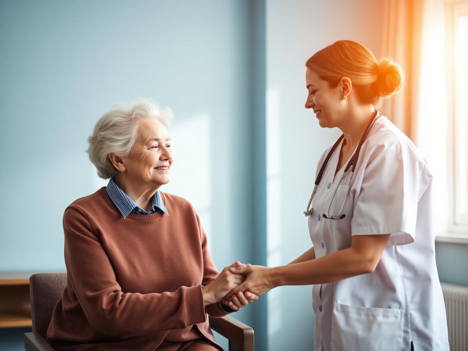 Caregiver holding hand of a senior with dementia